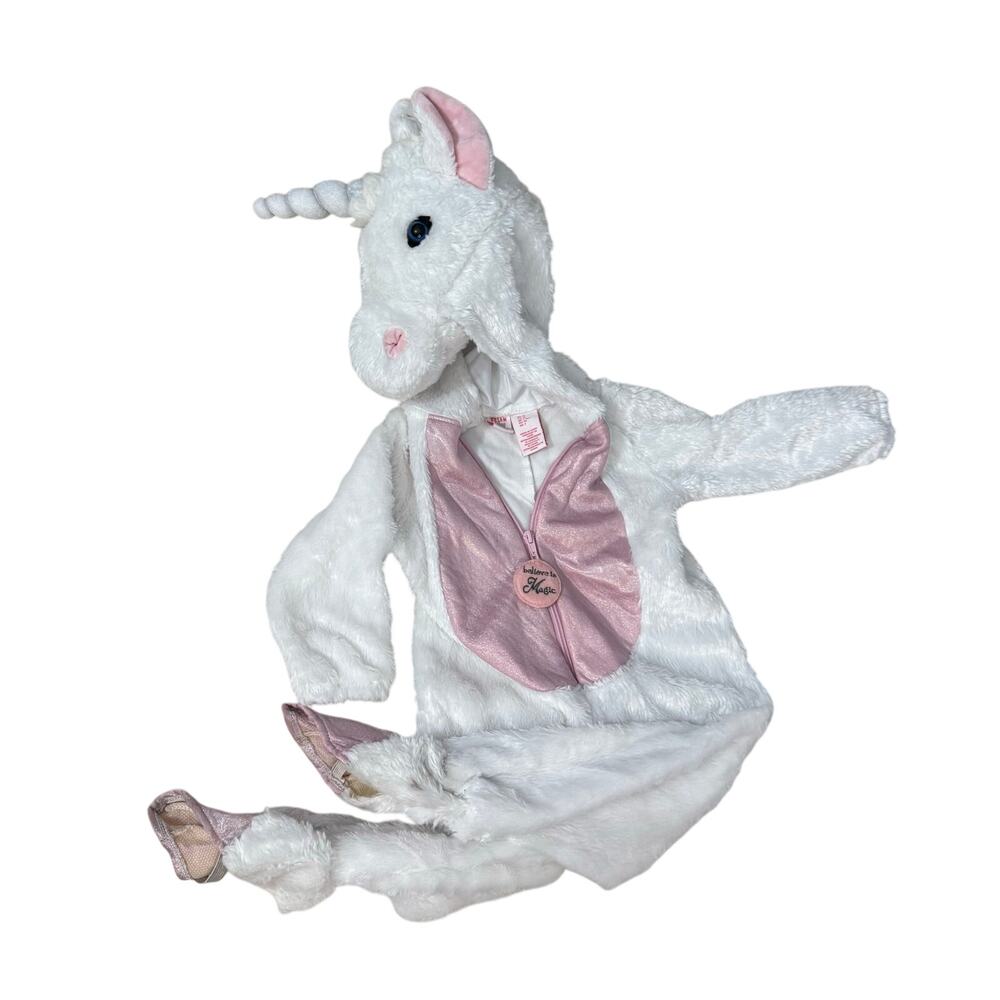 Dream Play Imagine White Unicorn Costume Toddler 3T –Fuzzy Plush Hooded Jumpsuit